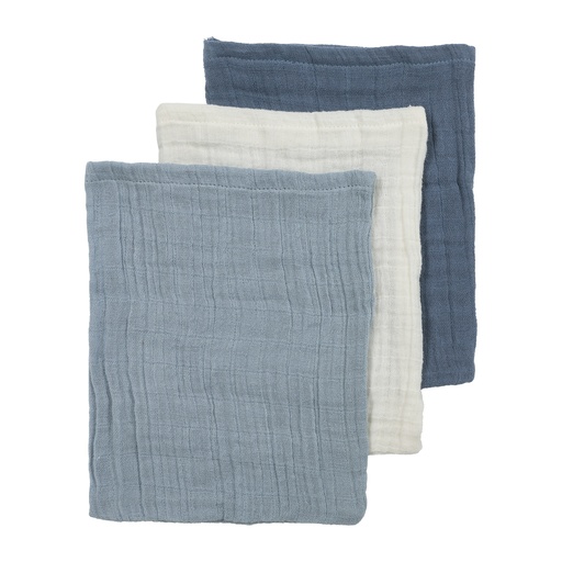 [564153] Meyco | Washandje Pre-washed Naturel/Jeans Blue/Indigo Ecru/Blauw 20x17cm 3-pack