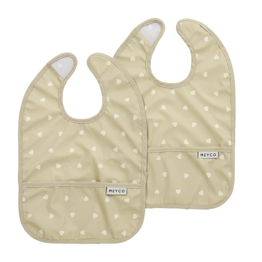 [564164] Meyco | Slabbetje Sweet Heart met Kruimelvanger Sand/Soft Sand Zand 2-pack