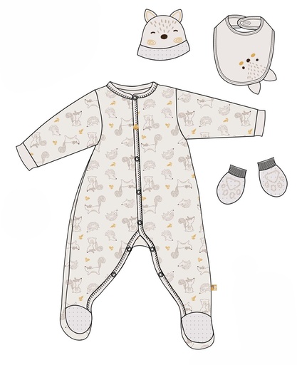 Picco Mini | Giftset Outfit Pyjama/Muts/Slabbetje/Wanten Off White