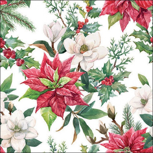 [565532] Ambiente | Servetten Christmas Florals 3-laags 100%FSC 33x33cm 20-pack