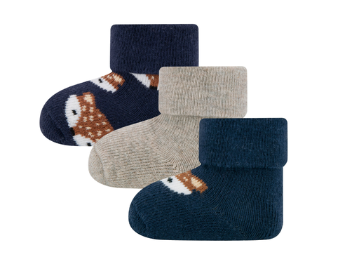 [565807] Ewers | Kousen Fuchs Newborn One Size Blauw/Sand 3-pack