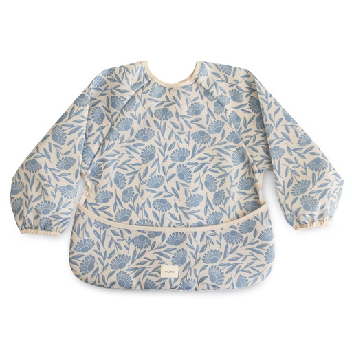[565964] Mushie | Slabbetje Blue Flowers met Mouwen Blauw