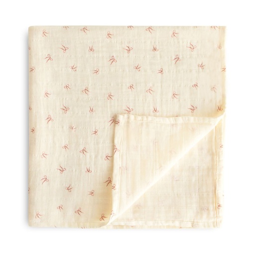 [565974] Mushie | Tetra Doek Bows Ecru/Roze 120x120cm