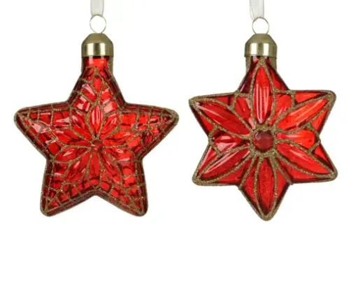 [566507] Decoris | Hangfiguur Glas Ster Transparant Rood 8x4x8cm Assortiment 