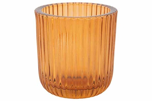 [566787] Cosy & Trendy | Theelichthouder Ribs Amber Glas H9cm