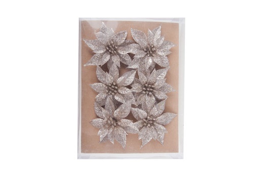 [566804] Cosy & Trendy | Sierbloem op Clip Kerstroos Champagne 6-pack