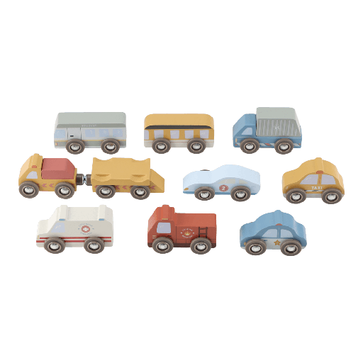 [566984] Little Dutch | Auto Voetuigenset Hout