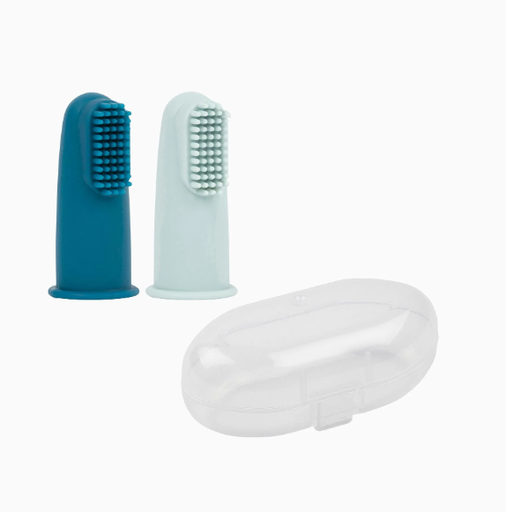 [568022] Nattou | Vingertandenborstel Silicon Blauw/ Petrol 2-pack