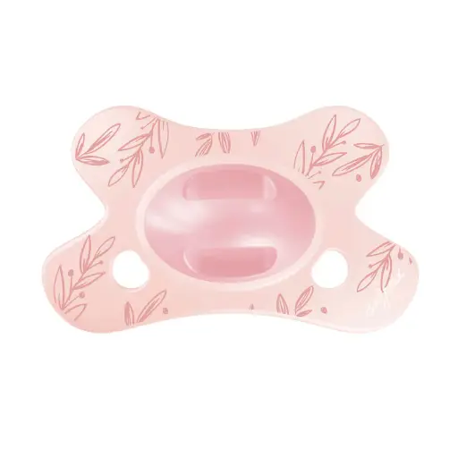 [568054] Difrax | Fopspeen Natural Little Venture Soft Pink Leafs 0-6M