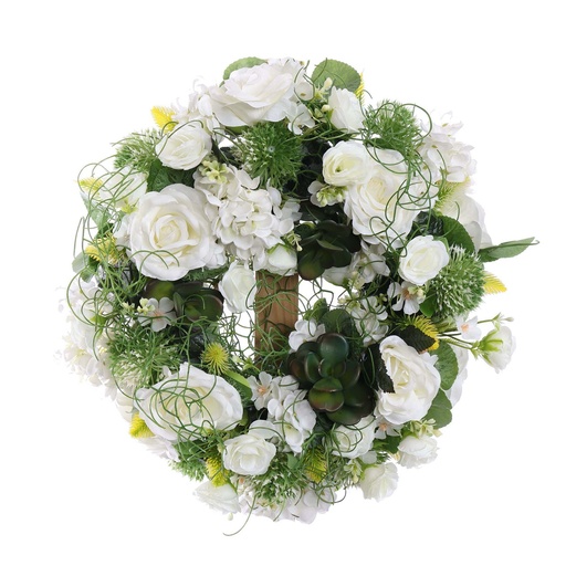 [569255] Jasaco |  ROSE ALLIUM ARR IN WREATH D42X13CM CREAM