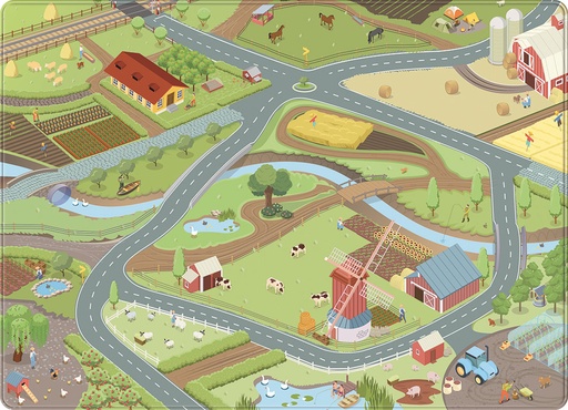 [569562] Mats & Joy | Speeltapijt Boerderij Straat Fleece 130x180cm