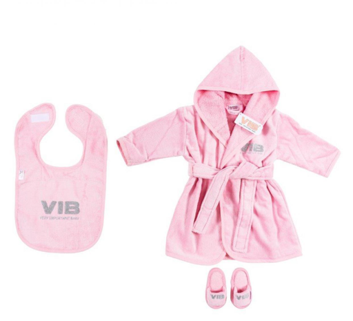 [569580] VIB | Giftset Slabbetje/Slippers/Badjas M62-68 Roze/Zilver  