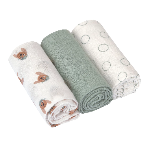 [570048] Laessig | Tetra Doek Tiny Team Dog Swaddle & Burp Blanket 60x60cm 3-pack