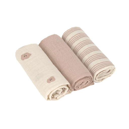 [570053] Laessig | Tetra Doek Tiny Team Mushroom Swaddle & Burp Blanket 60x60cm 3-pack
