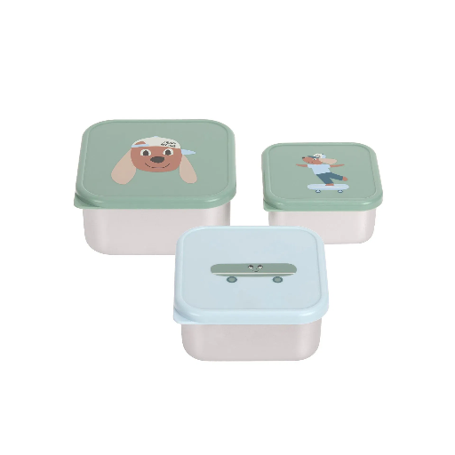 [570059] Laessig | Bewaarpotje Tiny Team Dog Snackbox Stainless Steel 3-pack