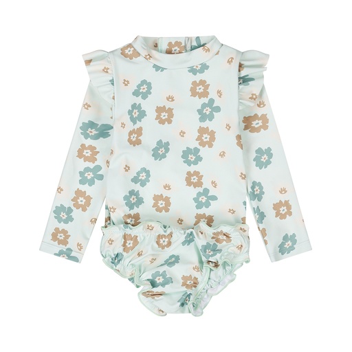 Dirkje | Outfit Girls Flower Power Zwemshirt/Zwemslip Light Aqua 2-delig