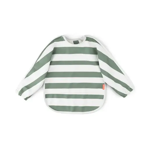 [570272] Done by Deer | Slabbetje Stripes Sleeved Pocket Bib met Mouwen Groen