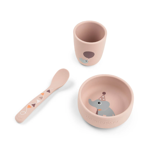 [570285] Done by Deer | Eetset Celebration Stick&Stay First Meal Roze Siliconen 3-delig