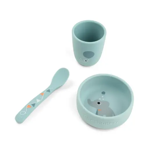 [570286] Done by Deer | Eetset Celebration Stick&Stay First Meal Blauw Siliconen 3-delig