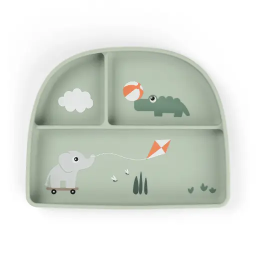 [570297] Done By Deer | Plat Bord Playground met Vakverdeling Stick&Stay Compartment Plate Siliconen Groen