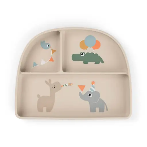 [570298] Done By Deer | Plat Bord Celebration Sand met Vakverdeling Siliconen Stick&Stay Compartment Plate Ecru