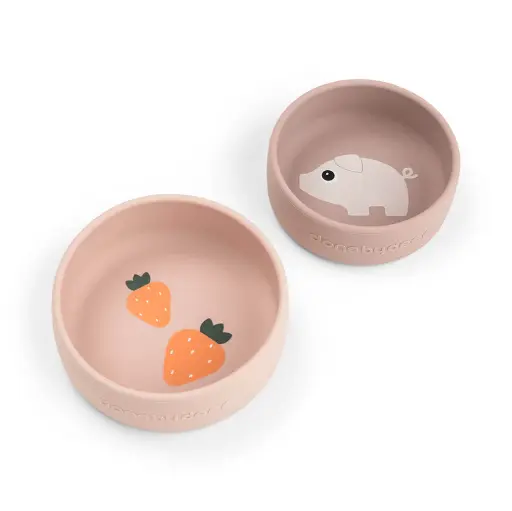 [570308] Done By Deer | Kom Pigee Powder Siliconen Bowl Set Roze 2-pack