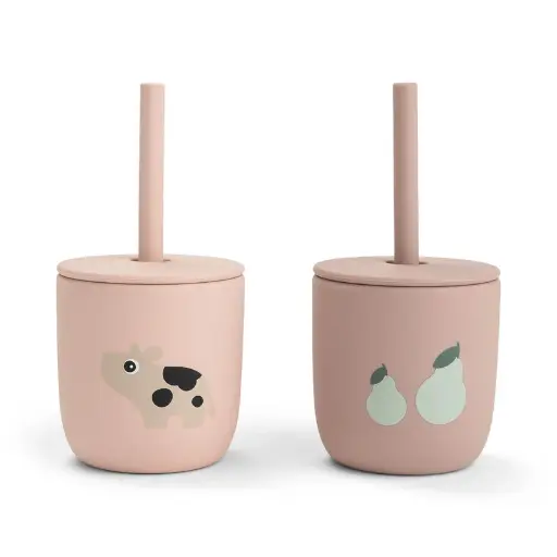 [570320] Done by Deer | Drinkbeker Tiny Farm Powder Siliconen Straw Cup Roze 2-pack 