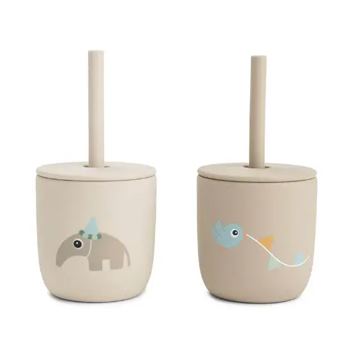 [570323] Done by Deer | Drinkbeker Celebration Sand Siliconen Straw Cup Ecru 2-pack 