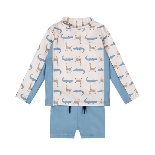 Dirkje | Outfit Boys Safari Trip Zwemshirt/Zwemshort Blue 2-delig