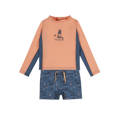 Dirkje | Outfit Boys Rock Zwemshirt/Zwemshort Coral 2-delig