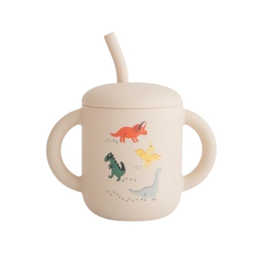 [571678] Mushie | Drinkbeker Dino Training Cup+Straw Silicone Ecru