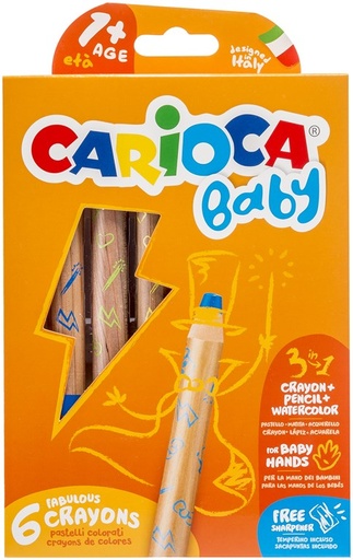 [572080] Carioca | Potlood 3in1 Kleuren/Schrijven/Waterverf +1Y 6-pack