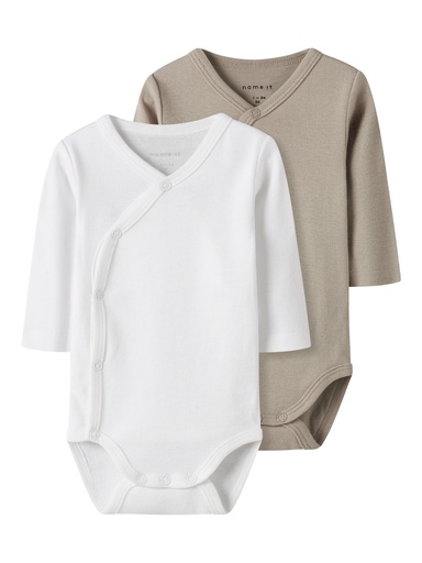 Name it | Body Uni Longsleeve Pure Cashmere/Bright White 2-pack
