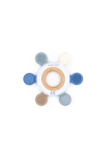 [573713] Bamboom | Bijtring Hout en Siliconen Blue