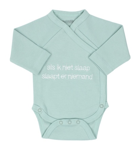 [575445] PetitVillain | Geboortebody Als Ik Niet Slaap Slaapt Er Niemand Lange Mouw Groen M50-62 