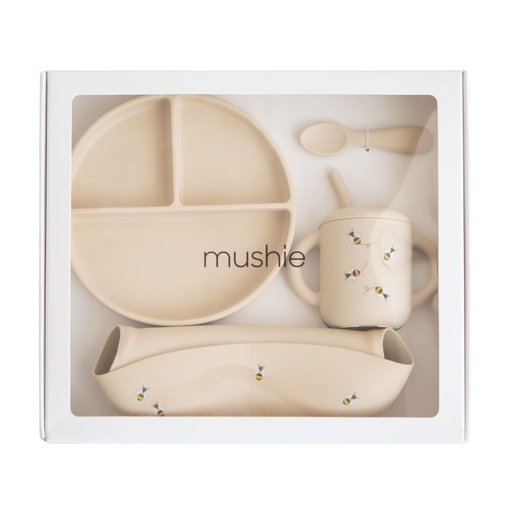 [575747] Mushie | Eetset Giftbox Bees Siliconen Ecru 4-delig