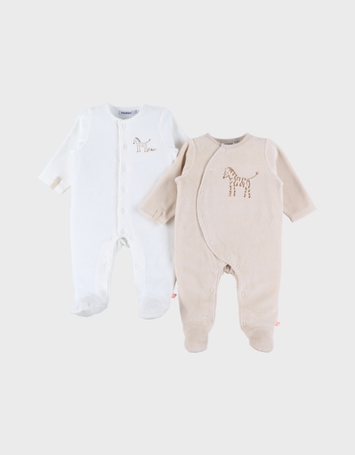 Noukies | Pyjama Zebra Velours Beige/Wit 2-pack