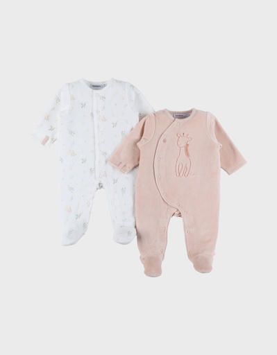 Noukies | Pyjama Giraffe Velours Roze/Wit 2-pack