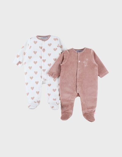 Noukies | Pyjama Hart Velours Roze/Wit 2-pack