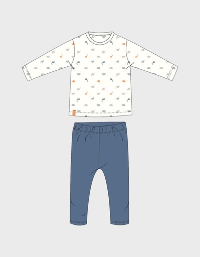 Noukies | Pyjama Dino Fluweel Blauw 2-delig