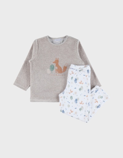 Noukies | Pyjama Foxie Fluweel Grijs 2-delig