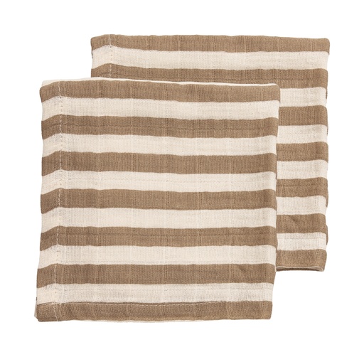 [578816] Meyco | Monddoekje Pre-washed Hydrofiel Fat Stripe Taupe Blauw 30x30cm 2-pack 