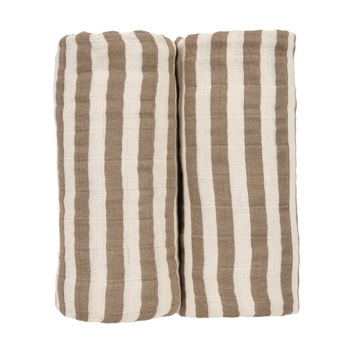 [578818] Meyco | Tetra Doek Pre-washed Fat Stripe Taupe Bruin 120x120cm 2-Pack 
