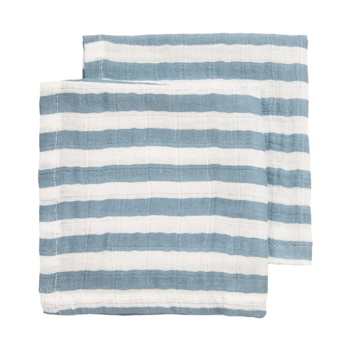 [578820] Meyco | Monddoekje Pre-washed Hydrofiel Fat Stripe Jeans Blue Blauw 30x30cm 2-pack 