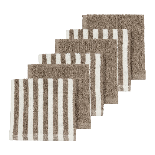 [578855] Meyco | Monddoekje Badstof Jacquard Fat Stripe Taupe Bruin 30x30cm 6-pack 