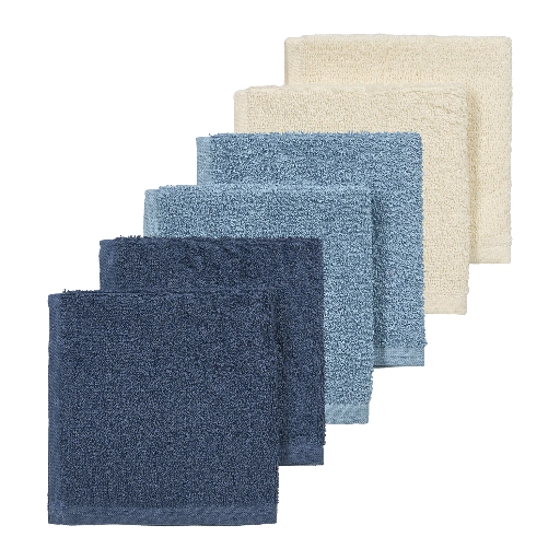[578857] Meyco | Monddoekje Badstof Natural/Jeans Blue/Indigo Blauw 30x30cm 6-pack 