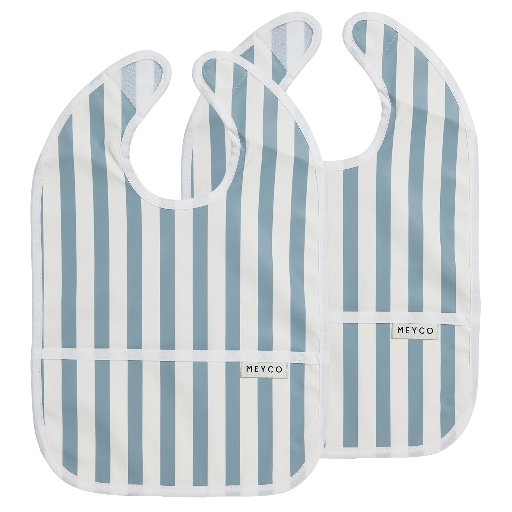 [578862] Meyco | Slabbetje Fat Stripe met Kruimelvanger Jeans Blue 2-pack 