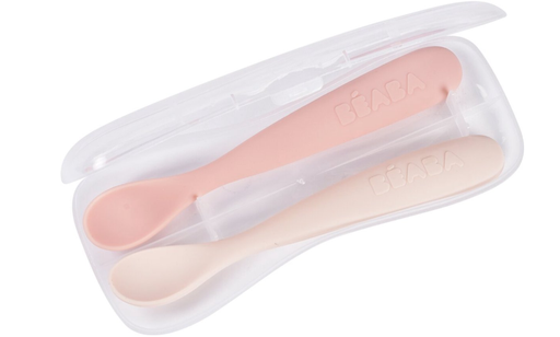 [579034] Beaba | Lepel 1ste Leeftijd Siliconen met Reisetui Duo Cotton Candy 2-pack
