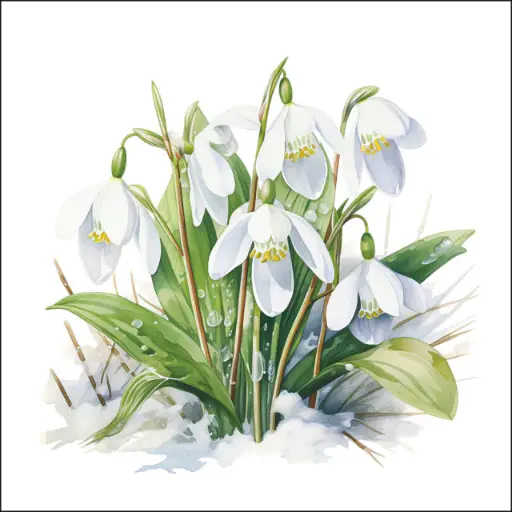 [579039] Ambiente | Servetten Blooming Snowdrops 3-laags 100%FSC 33x33cm 20-pack