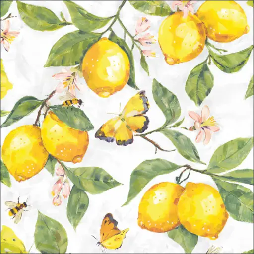 [579069] Ambiente | Servetten Fresh Lemons White 3-laags 100%FSC 33x33cm 20-pack